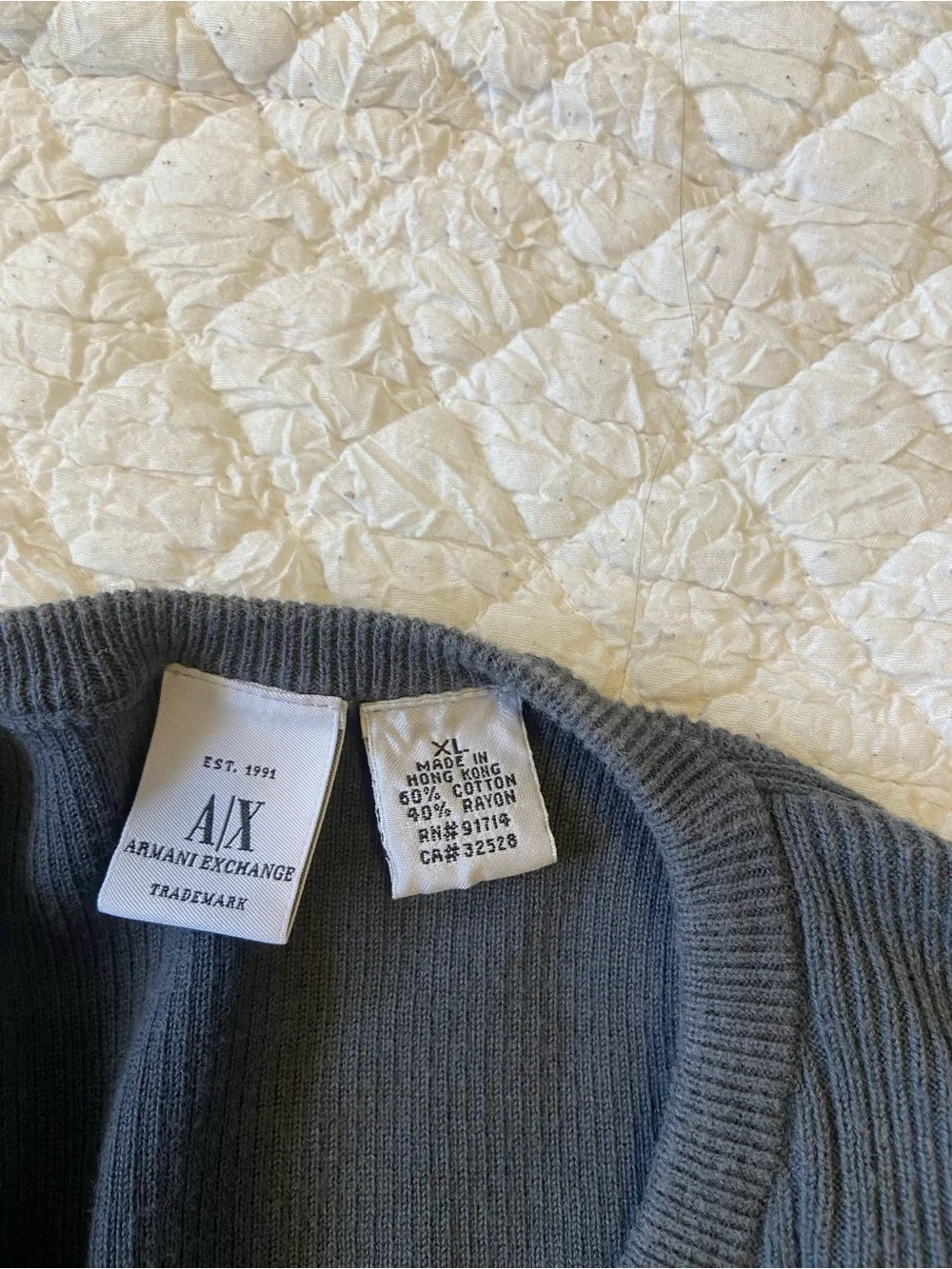Armani Exchange Men's Charcoal Crewneck Sweater with AX Logo